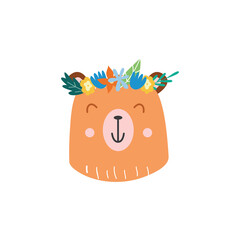 Bear head summer sticker or fashion patch, flat vector illustration isolated.
