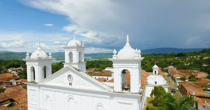 An aerial view of the top of the church in Suchitoto, El Salvador.