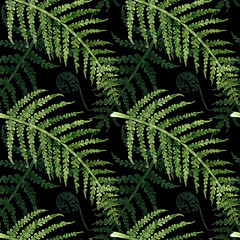 Watercolor seamless floral pattern with the fern branches. The hand-drawn backdrop for the fabric or wrapping paper.