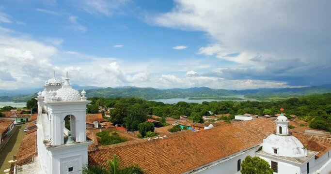 An aerial view of the top of the church in Suchitoto, El Salvador.