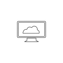 Computer with cloud computing sign. Cloud server icon.