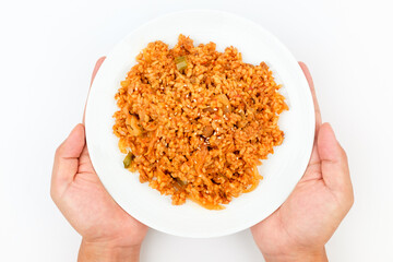 Kimchi fried rice on white background