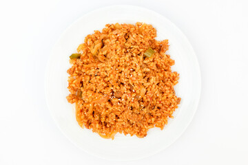 Kimchi fried rice on white background