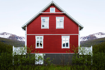 Horizontal composition of Iceland typical red house