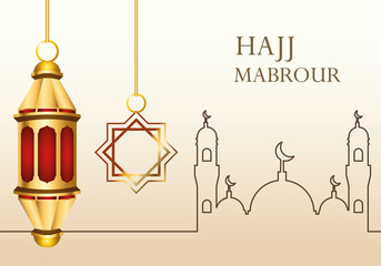 hajj mabrour celebration with golden lanterns hanging
