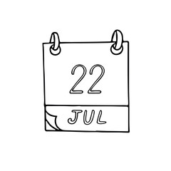 calendar hand drawn in doodle style. July 22. World Brain Day, date. icon, sticker, element, design. planning, business holiday