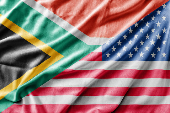 Mixed USA and South Africa flag, three dimensional render