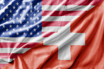 Mixed USA and Switzerland flag, three dimensional render