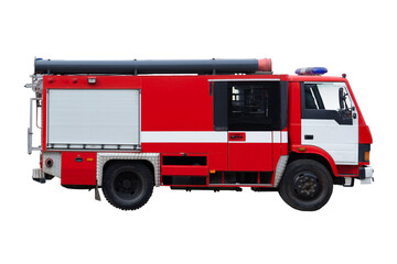 Firefighters truck close up cut out with details and equipment.