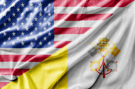 Mixed USA and Vatican City flag, three dimensional render