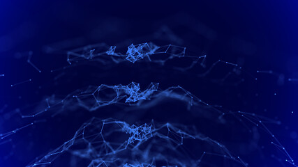 Technology blue background. chaos of futuristic science. Connection structure lines and dots. 3d rendering.