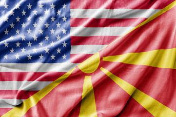 Mixed USA and North Macedonia flag, three dimensional render