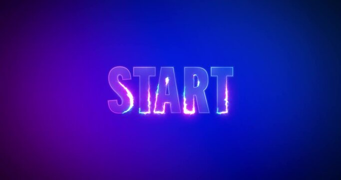 Start. Electric lightning words. Burning Logotype on purple blue background. High quality 4k footage