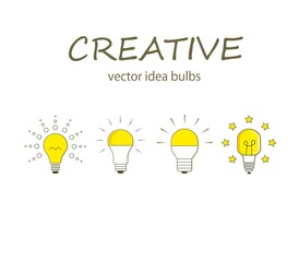 Light bulb creative vector illustration set. Lightbulb creativity logo, isolated on white.