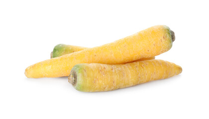 Fresh raw yellow carrots isolated on white