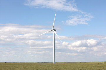 Fototapeta premium Beautiful view of field with wind turbine. Alternative energy source