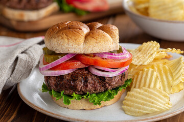 Juicy Grilled Hamburger on Whole Grain Bun
