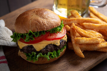 Juicy Grilled Cheeseburger and French Fries