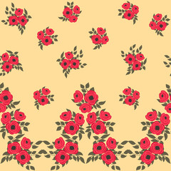 Seamless floral border with simple small flowers. Folk style millefleurs. Plant background for textile, wallpaper, covers, surface, print, wrap, scrapbooking, decoupage. 