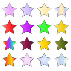 Obraz premium 16 gradient vibrant solid colored star vector icon set on white background. 