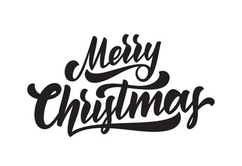 Calligraphic brush type lettering of Merry Christmas on white background.
