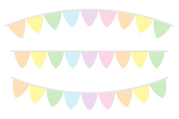 Set Pastel Colorful Flag Bunting Isolated On Background. Celebration & Congratulations. Sport Soccer, Football Decoration. festa junina brazil. Vector