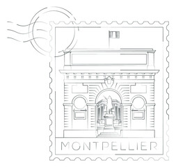 Montpellier stamp vector illustration and typography design, triumphal arch, France