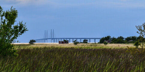 Öresundsbridge seen from Malmö, Sweden. Inaugurated  year 200 the bridge connects Denmark with Sweden