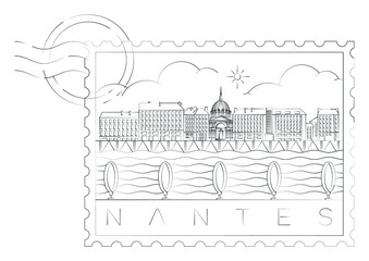 Nantes skyline stamp, poster, vector illustration and typography design, France