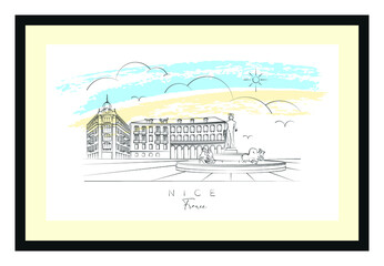 Nice urban poster, vector illustration and typography design, france