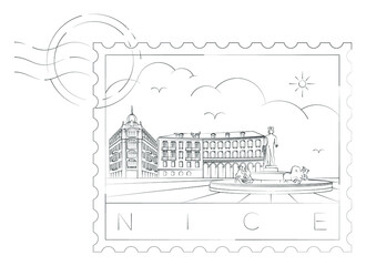 Nice urban stamp, vector illustration and typography design, france
