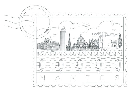 Nantes skyline stamp, vector illustration and typography design, France