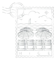 Nice stamp, vector illustration and typography design, France