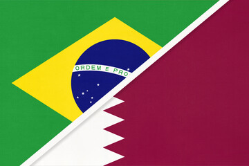 Brazil and Qatar, symbol of national flags from textile. Championship between two countries.