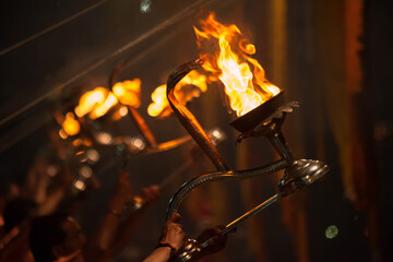 Hindu priests perform an worship, Varanasi.