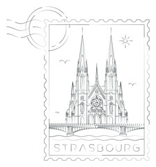 St. Paul church stamp, vector illustration and typography design, Strasbourg, France 