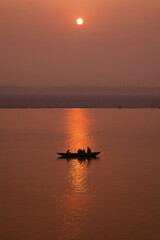 Morning activities at River Ganges during sunrise, Varanasi, India.