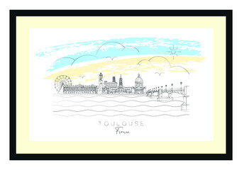 Toulouse skyline poster, vector illustration and typography design, France  