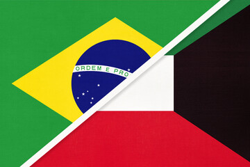 Brazil and Kuwait, symbol of national flags from textile. Championship between two countries.