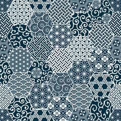 Japanese traditional style fabric patchwork wallpaper  abstract floral vector  seamless pattern 