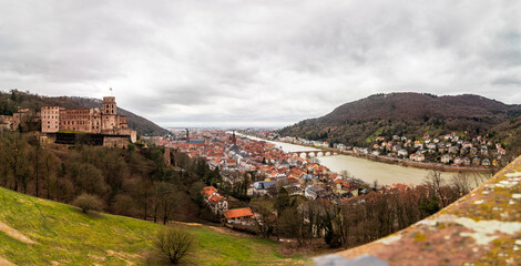 View on Heidelberg Castle, ger. Schloss Heidelberg, and Skyline of the Town Heidelberg,...