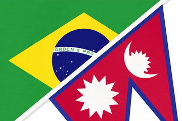 Brazil and Nepal, symbol of national flags from textile. Championship between two countries.