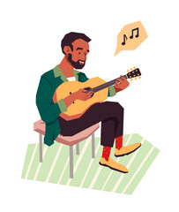A young man playing the guitar. Modern cartoon vector illustration.
