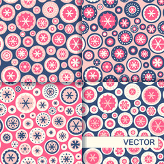 Seamless winter pattern with colorful snowflakes. Girlish cute modern vintage style. Vector retro flat design.
