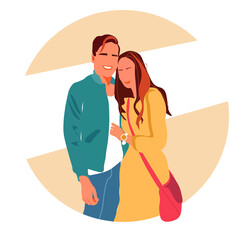 Couple in love. Meeting, farewell, happy family. Vector illustration for Valentine's day greeting card, banner, poster, web page.