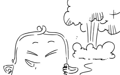 In this storyboard is drawn a wallet that sits with its eyes closed and behind it is an explosion,cartoon,storyboard.