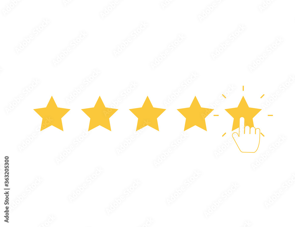 Wall mural five yellow stars with clicking hand. quality rank set. best choice illustration. hand touching last