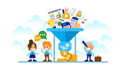 Business people working on creative projects. digital marketing funnel.

