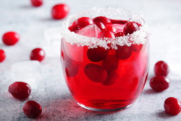 Glasses with red cranberry cocktail
