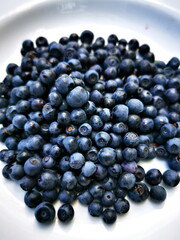 Blueberry (Vaccinium myrtillus). Blueberry fruit on a plate.
